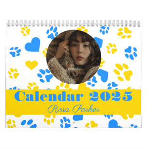 Calendario Foto de personalizable y nombre Paw Blue & Gold