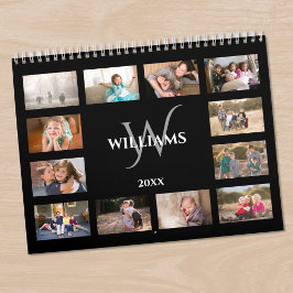 Calendario Foto en negro con monograma personalizado