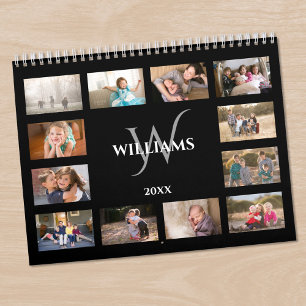 Calendario Foto en negro con monograma personalizado