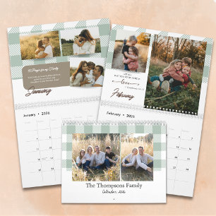 Calendario Foto familiar de Plaid Búfalo Verde Sage con versí