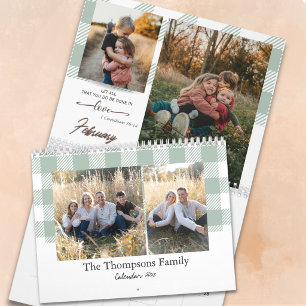 Calendario Foto familiar de Plaid Búfalo Verde Sage con versí