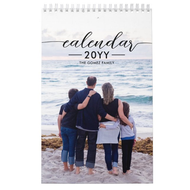 Calendario Foto familiar moderna elegante guión Personalizado (Tapa)