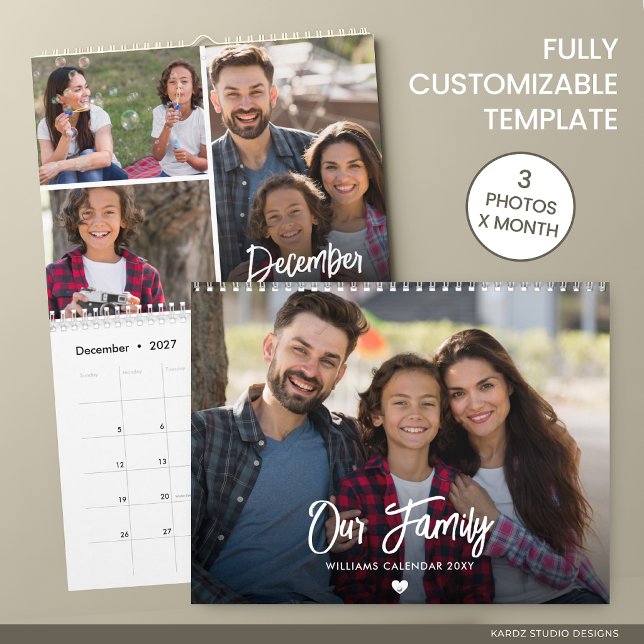 Calendario Foto familiar personalizada moderna 2027 (Add your own photos, choose interior style, cultural holidays + size)