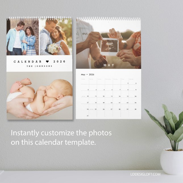 Calendario Foto moderna de la familia de Personalizables card (EASY TO USE modern customizable family photo calendar.)
