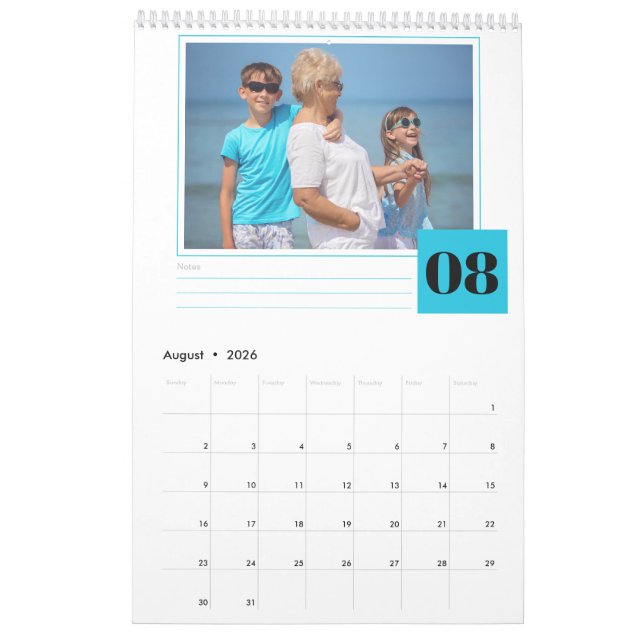 Calendario Foto personalizada y notas mensuales Sección 2024 (Aug 2026)