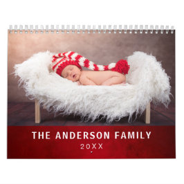 Calendario Foto personalizado Elegante Rojo Elegante