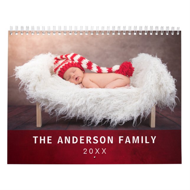 Calendario Foto personalizado Elegante Rojo Elegante (Tapa)
