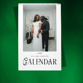 Calendario Fotografía de boda de recién casados con tipografí