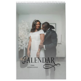 Calendario Fotografía de boda de recién casados con tipografí