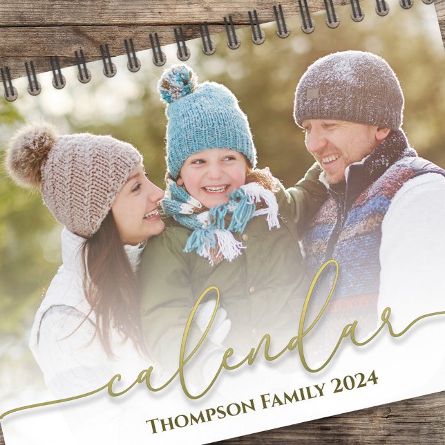 Calendario Fotografía de caligrafía de oro Meses guión elegan (Gold calligraphy script simple photo calendar template. )