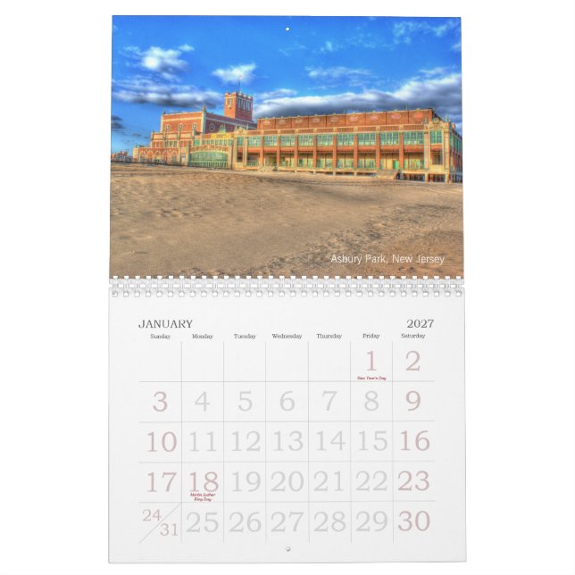 Calendario Fotografía de la playa de la orilla de New Jersey (Jan 2027)