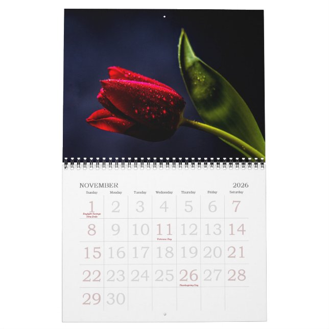 Calendario Fotografía elegante de Tulipanes y Flores Florales (Nov 2026)
