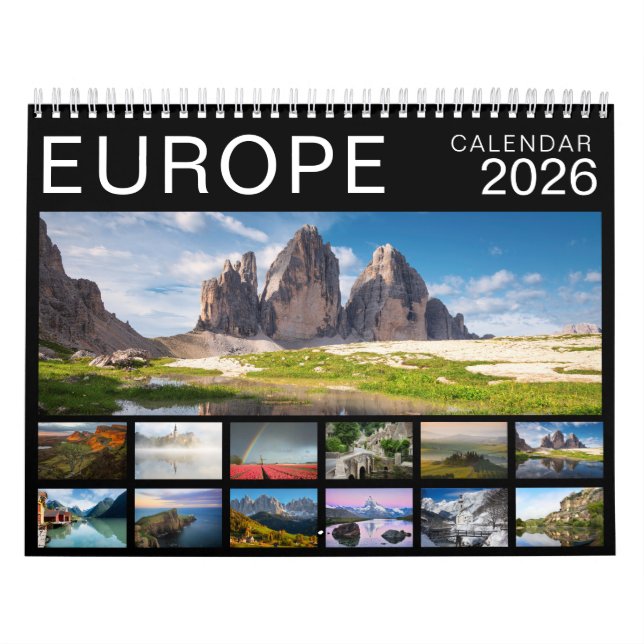 Calendario Fotografía panorámica de Europa de 2026 en negro (Tapa)