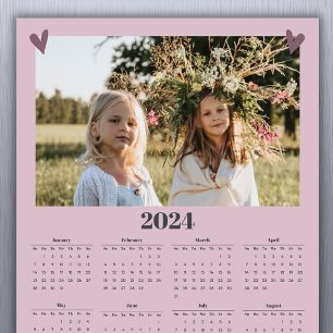 Calendario fotográfico familiar de 2024 imán rosa