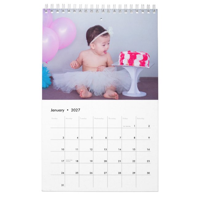 Calendario fotográfico personalizado | Texto de añ (Jan 2027)
