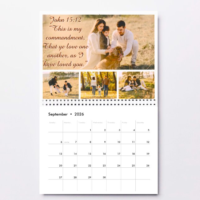 Calendario Fotos de bendiciones Personalizados 2026 Escritura (2026 Retro Blessings Photos Scripture Christian Calendar)