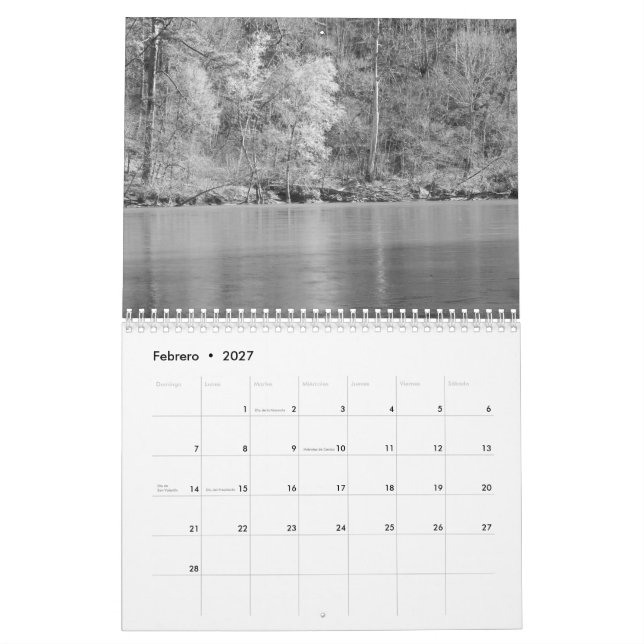 Calendario fotos de naturaleza en blanco al negro (Feb 2027)