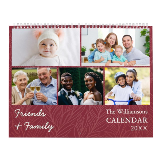 Calendario Fotos del Personalizado Rojo Cranberry de familia  (Tapa)