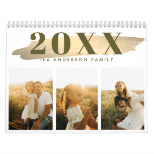 Calendario Fotos familiares elegantes doradas neutras