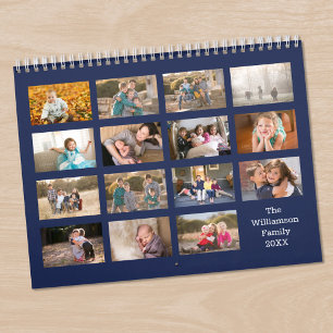 Calendario Fotos personalizadas modernas de 15 meses en azul