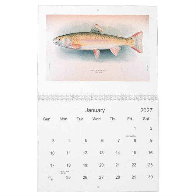 Calendario fresco y de los peces de agua salada (Jan 2027)
