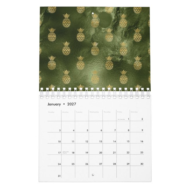 Calendario Fruta tropical de piña verde jungla (Jan 2027)