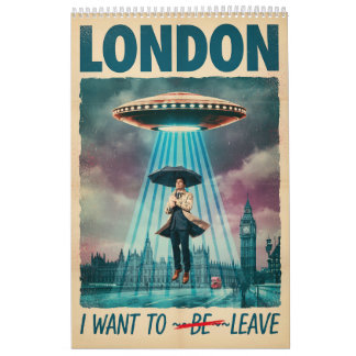 Calendario Funny London Alien Abduction Retro Sci-Fi Poster