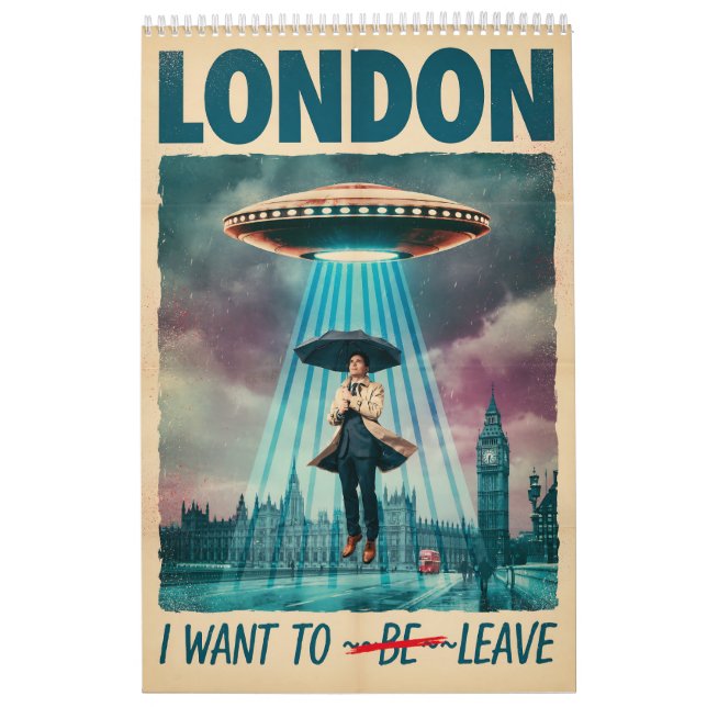 Calendario Funny London Alien Abduction Retro Sci-Fi Poster (Tapa)