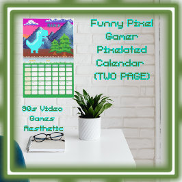 Calendario Funny Pixel Gamer Pixelated- Dinosaur Illustration
