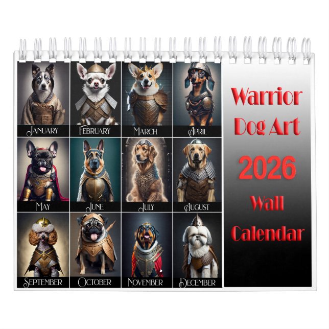 Calendario Funny Warrior Dog Lovers 2026 Wall Calendar (Tapa)