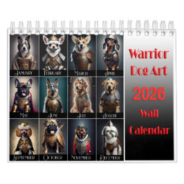 Calendario Funny Warrior Dog Lovers 2026 Wall Calendar