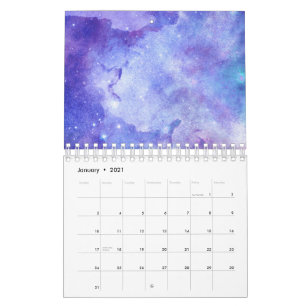 Calendario Galaxia Amante del Cielo Estrellado Acuarela Púrpu