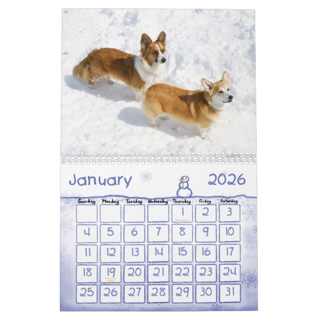 Calendario galés de corgi (Jan 2026)