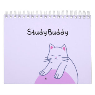 Calendario Gato lindo de lavanda “Compañero de estudio” Kawai