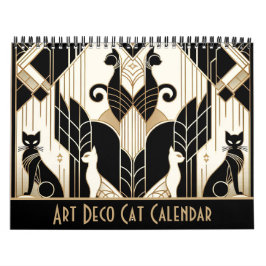Calendario Gato negro blanco y dorado Art Deco