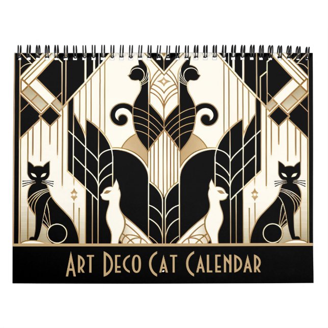 Calendario Gato negro blanco y dorado Art Deco (Tapa)