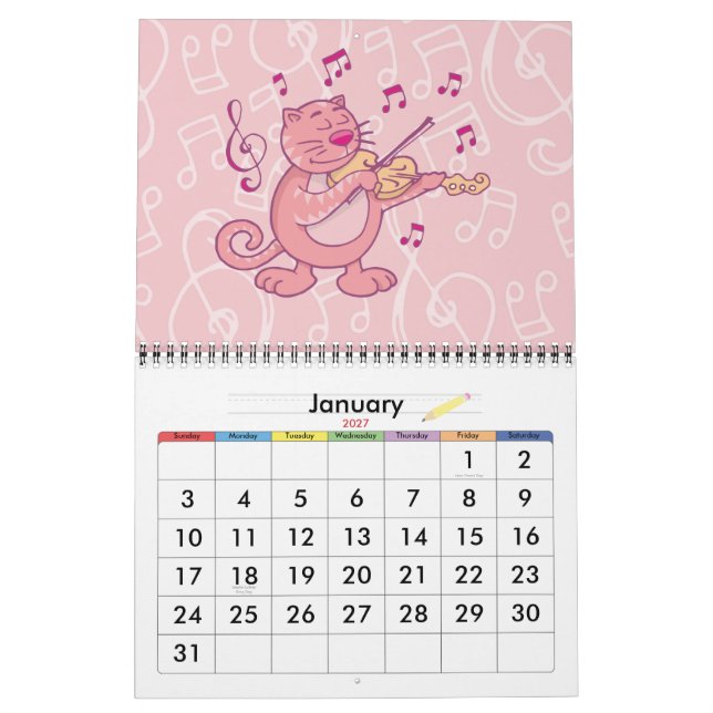 Calendario Gato rosa con violín (Jan 2027)