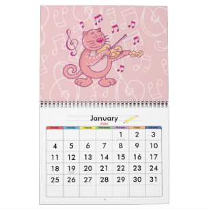 Calendario Gato rosa con violín