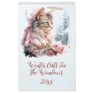 Calendario Gatos de invierno en las ventanas