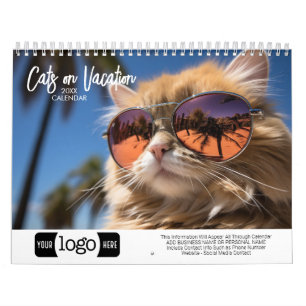 Calendario Gatos de Vacaciones - Agregar Logo Para Regalo Emp