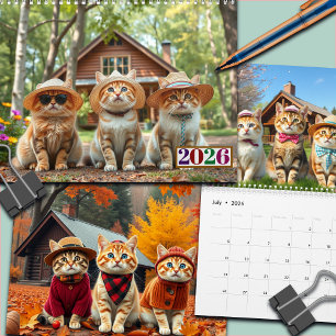 Calendario Gatos divertidos de 2026 con ropa elegante y sombr