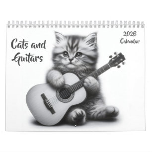Calendario Gatos y Guitars Black and White 2026