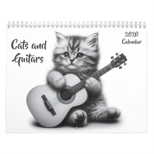 Calendario Gatos y Guitars Black and White 2026 (Tapa)