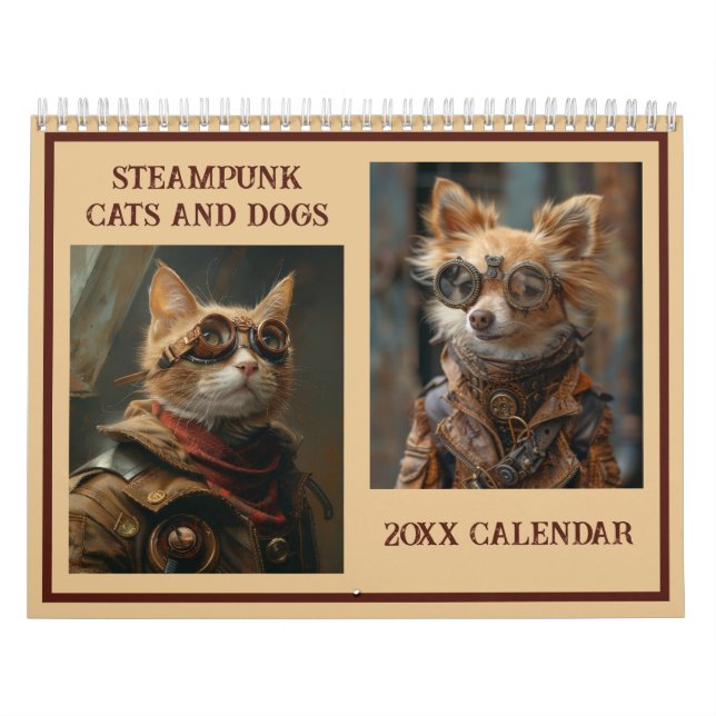Calendario Gatos y perros Steampunk AI (Tapa)