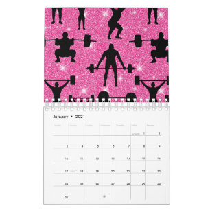 Calendario Gimnasia Fitness Deporte Brillo Rosa