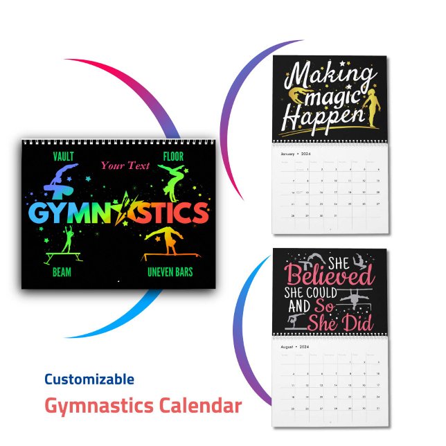 Calendario Gimnasia motivacional de Chicas de mujeres 2024 (Girls Gymnastics Calendar 2024 - Customizable motivational Women's gymnast wall calendar)