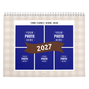 Calendario Gingham Multi Foto Familia Crema Rústica