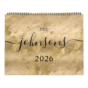 Calendario Gold Glam Marble Moderno Script Name Photo