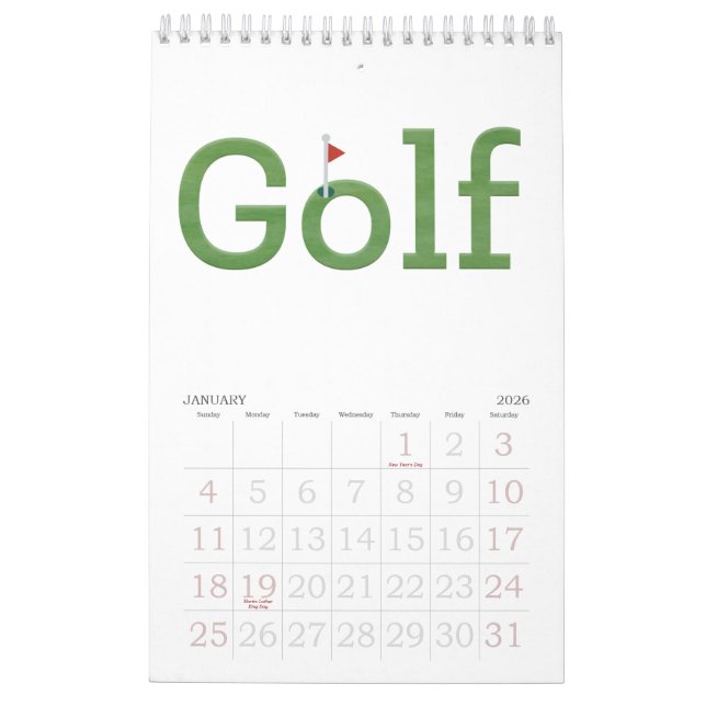 Calendario GOLF typography 2026 Hanging Wall (Jan 2026)