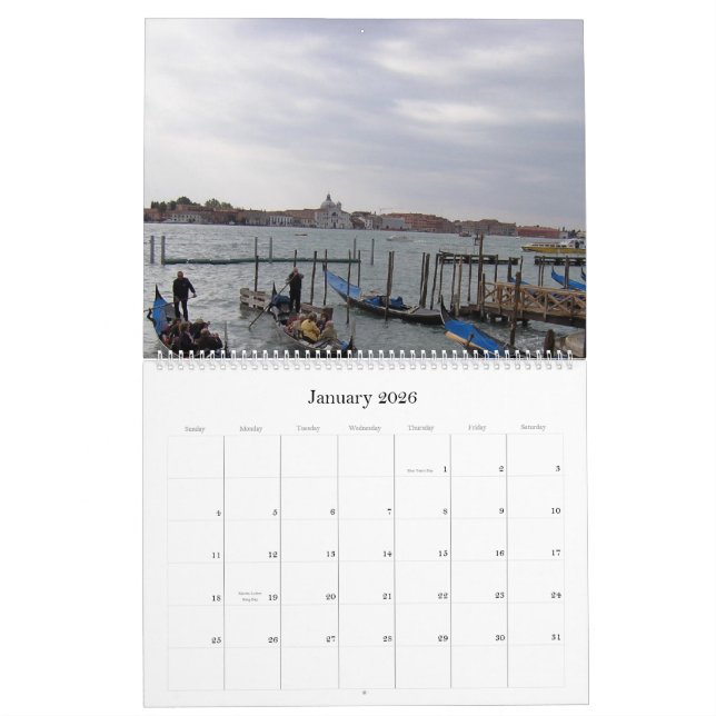 Calendario góndolas, Venecia, 2010 - modificado para (Jan 2026)
